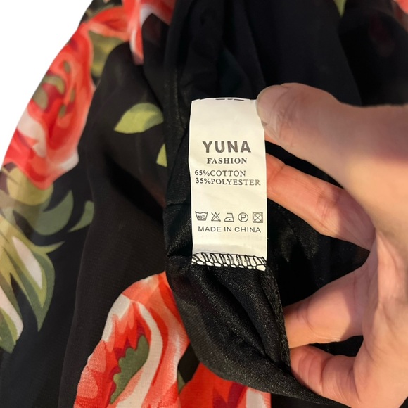 YUNA Red & Black Short Sleeve Midi  Dress With Belt Women's Size L NWT Defect - Picture 7 of 10